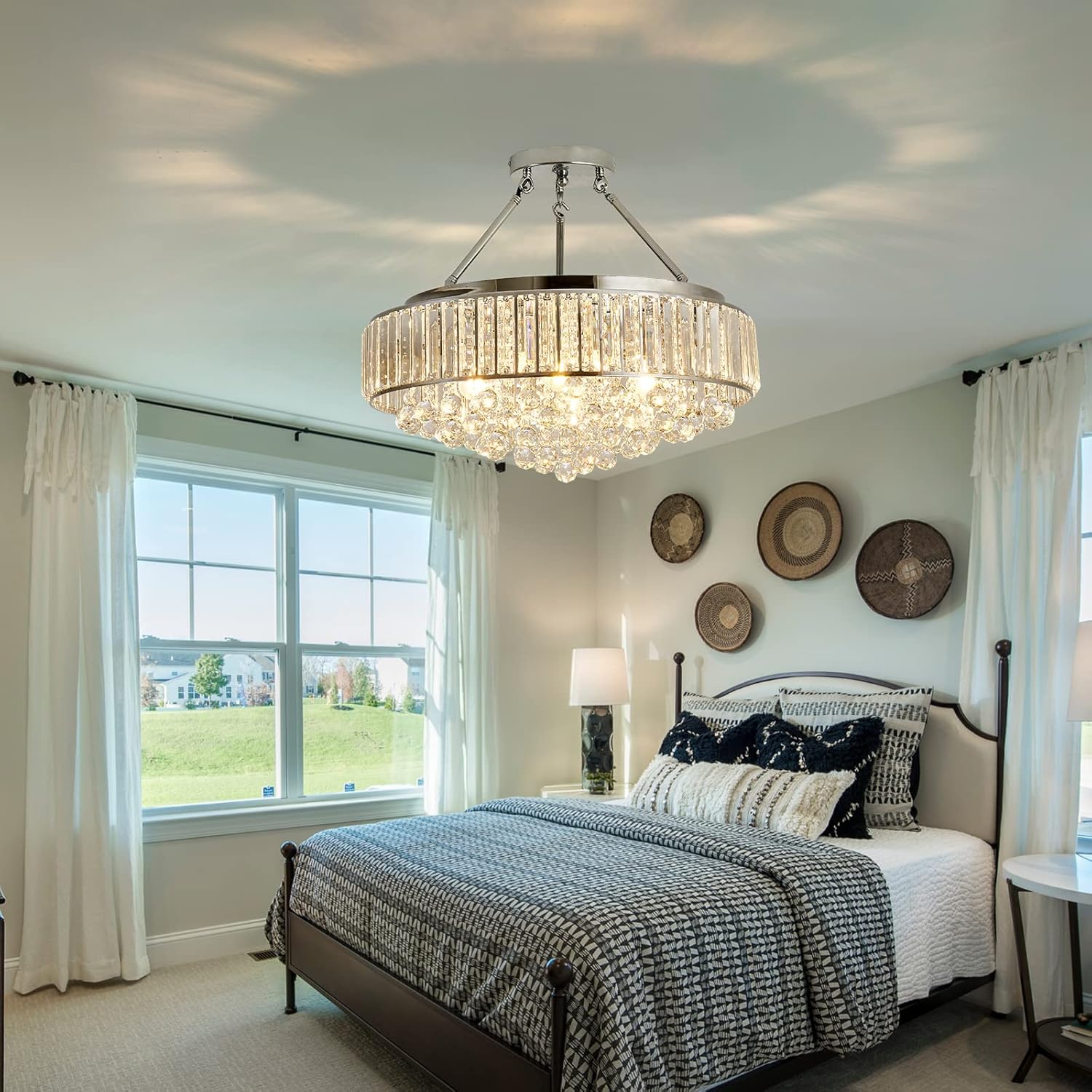 6-Light Chrome Crystal Semi-Flush Mount Chandelier