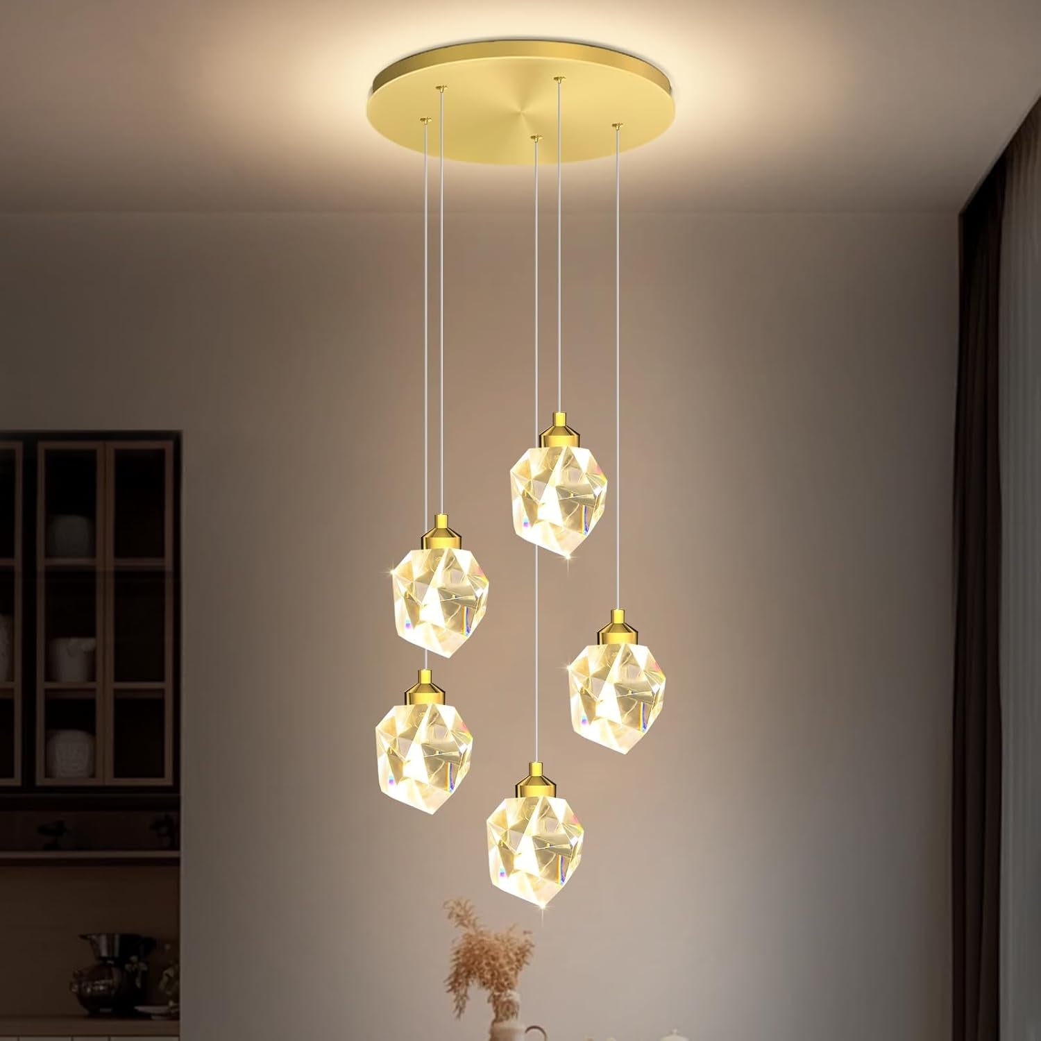Gold 5-Light Raindrop Pendant Chandelier