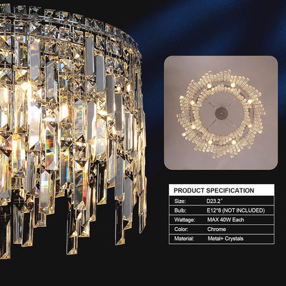 Round Crystal Chandelier 24" 8-Light Chrome