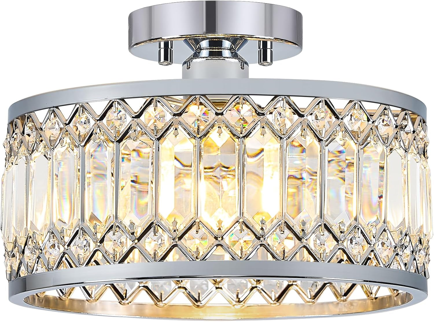 Crystal Black Ceiling Light, Modern Semi Flush Mount Ceiling Lighting Fixture, round Hallway Lighting Fixtures Chandelier for Kitchen Entryway Bedroom Dining Room, 3-Light, 12.2 Inch