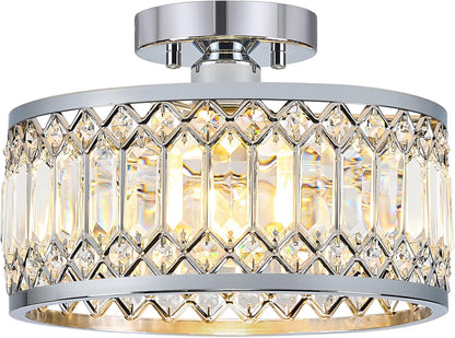 Crystal Black Ceiling Light, Modern Semi Flush Mount Ceiling Lighting Fixture, round Hallway Lighting Fixtures Chandelier for Kitchen Entryway Bedroom Dining Room, 3-Light, 12.2 Inch