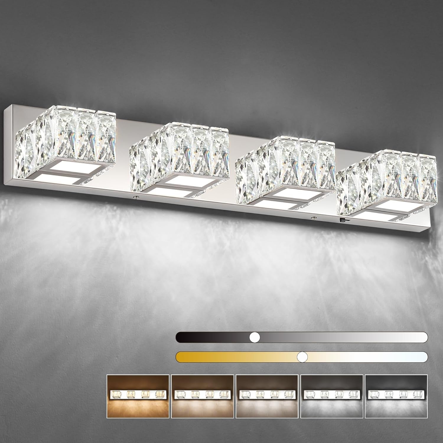 6-Light LED Chrome Crystal Bathroom Vanity Light