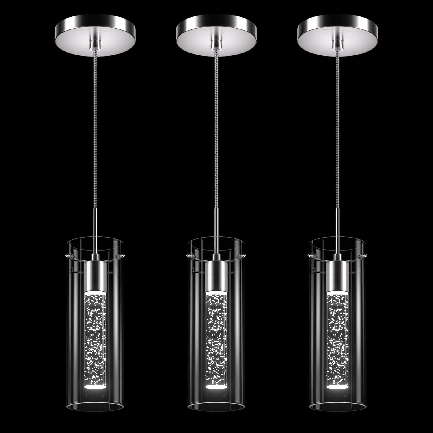 3-Pack Modern LED Crystal Pendant Lights – Bubble Glass Design