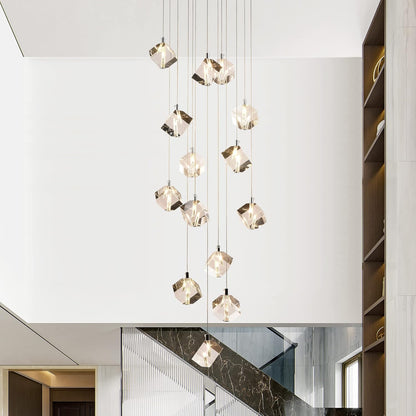 Cube Crystal Raindrop Chandelier 42" Chrome 14L