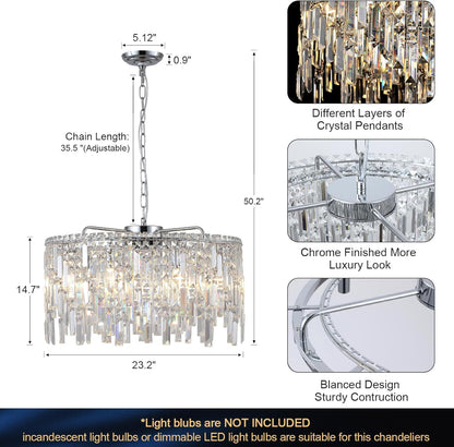 Round Crystal Chandelier 24" 8-Light Chrome