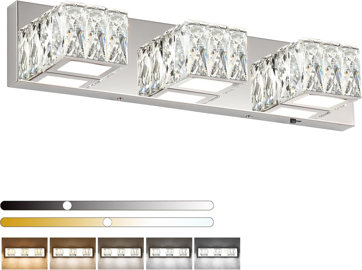 6-Light LED Chrome Crystal Bathroom Vanity Light