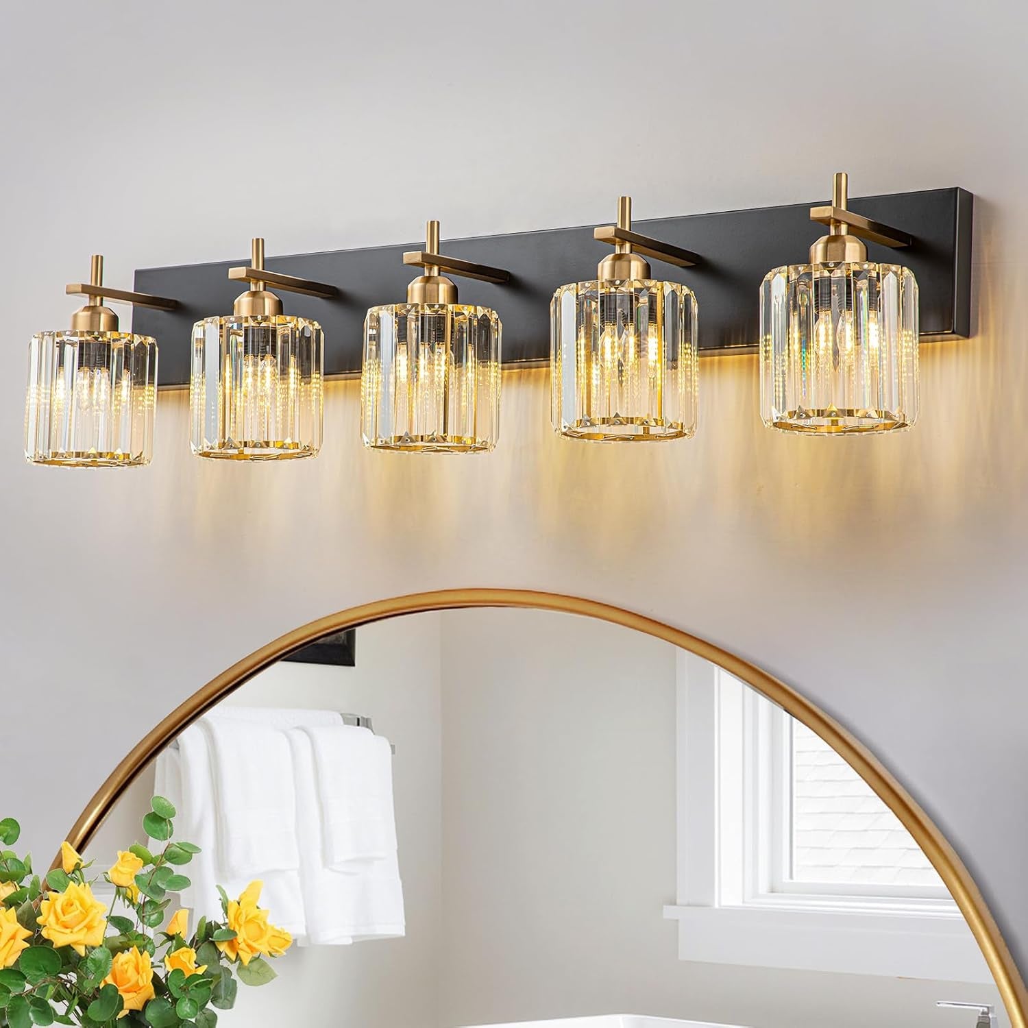 Gold Modern 3-Light Crystal Bathroom Vanity Light