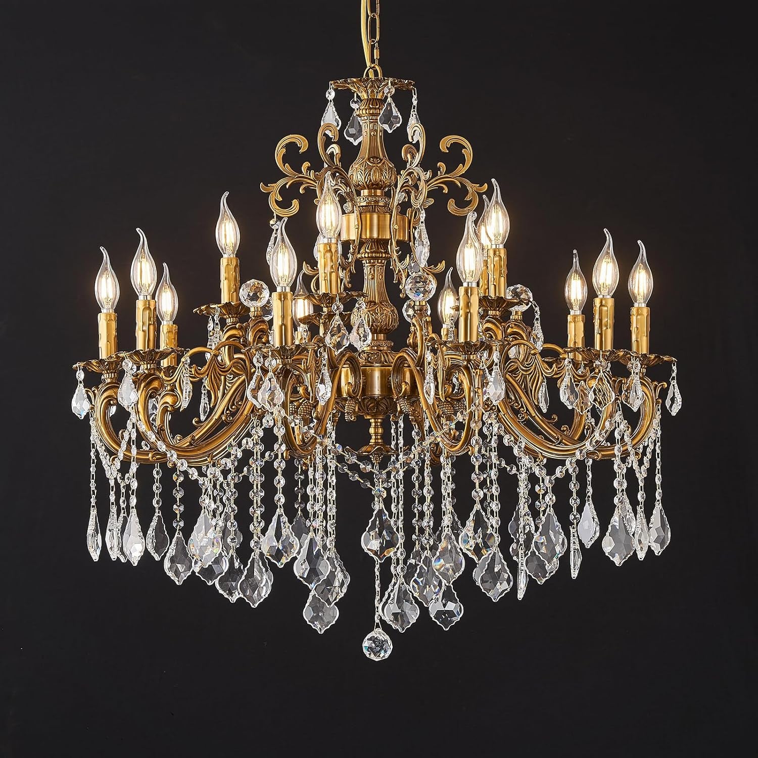 Antique Gold 8-Light Candle Crystal Chandelier