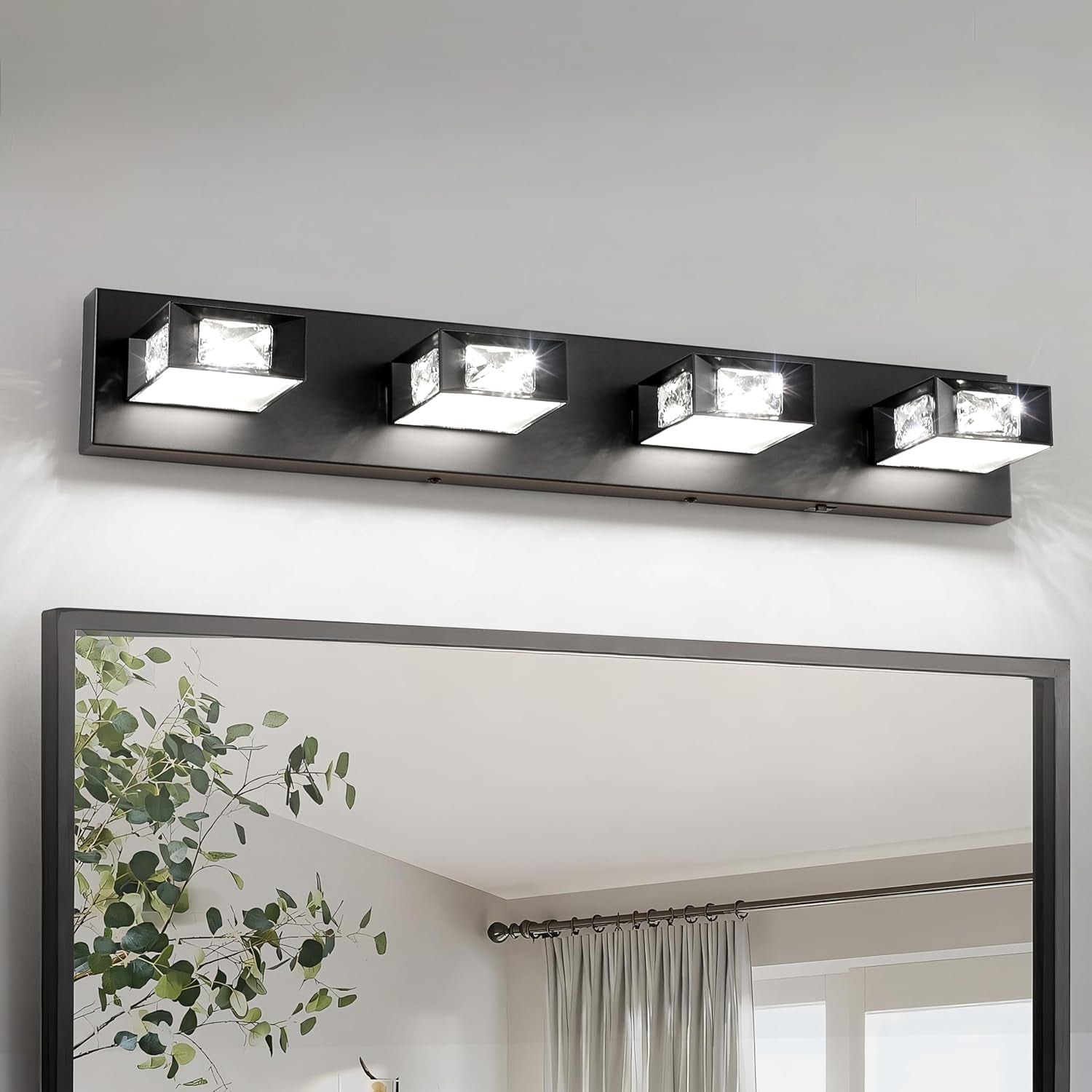 28” 4-Light Brushed Nickel Crystal LED Bathroom Vanity Light
