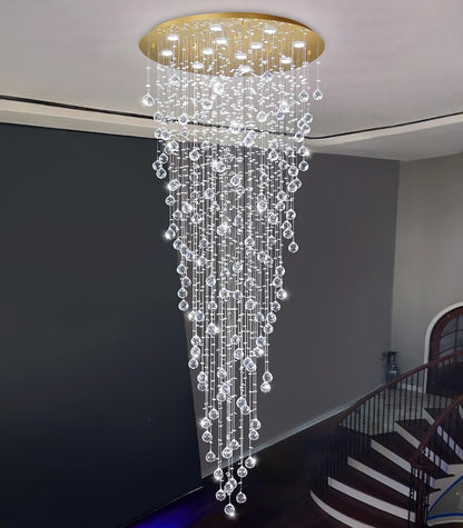 98" Gold Modern Crystal Raindrop Chandelier