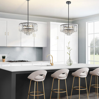 3-Light Modern Black K9 Crystal Chandelier – 5-Tier Round Pendant