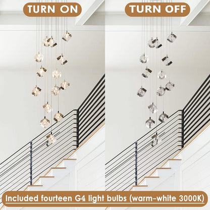 Cube Crystal Raindrop Chandelier 42" Chrome 14L