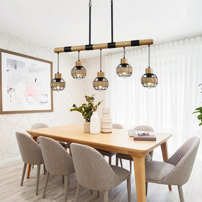Farmhouse 5-Light Wood & Wicker Pendant Chandelier