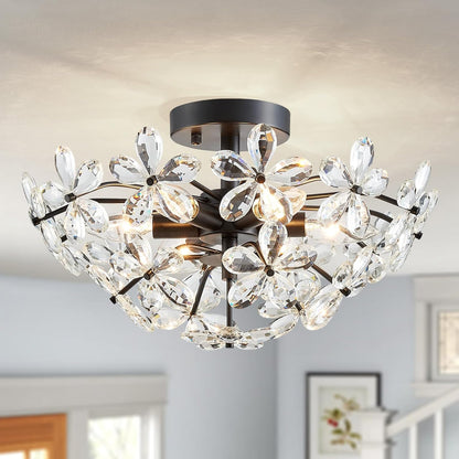Gold Crystal Flush Mount Chandelier