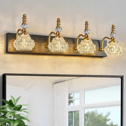 3-Light Black Crystal Bathroom Vanity Light