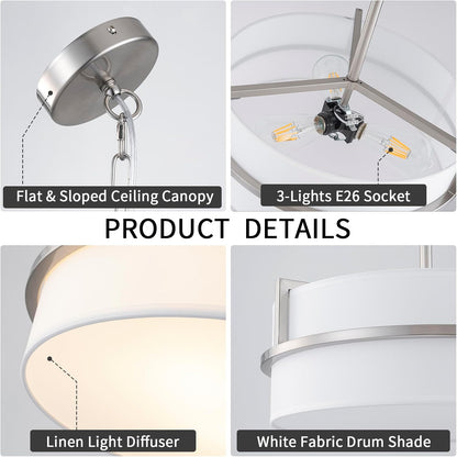 15.7" Modern Drum Chandelier – Brushed Nickel Finish