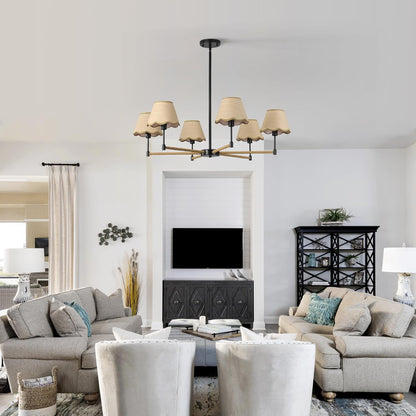 6-Light Boho Rattan Chandelier – Black Pendant