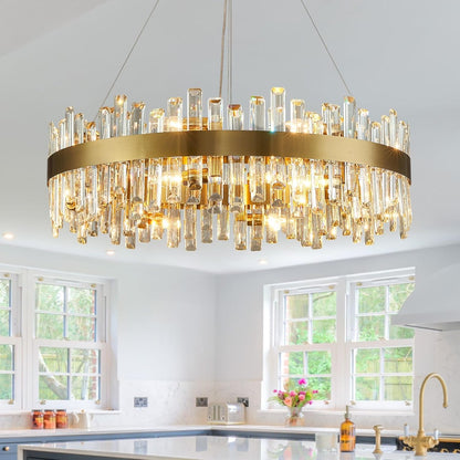 Gold 2-Tier Rectangular Crystal Chandelier 16L