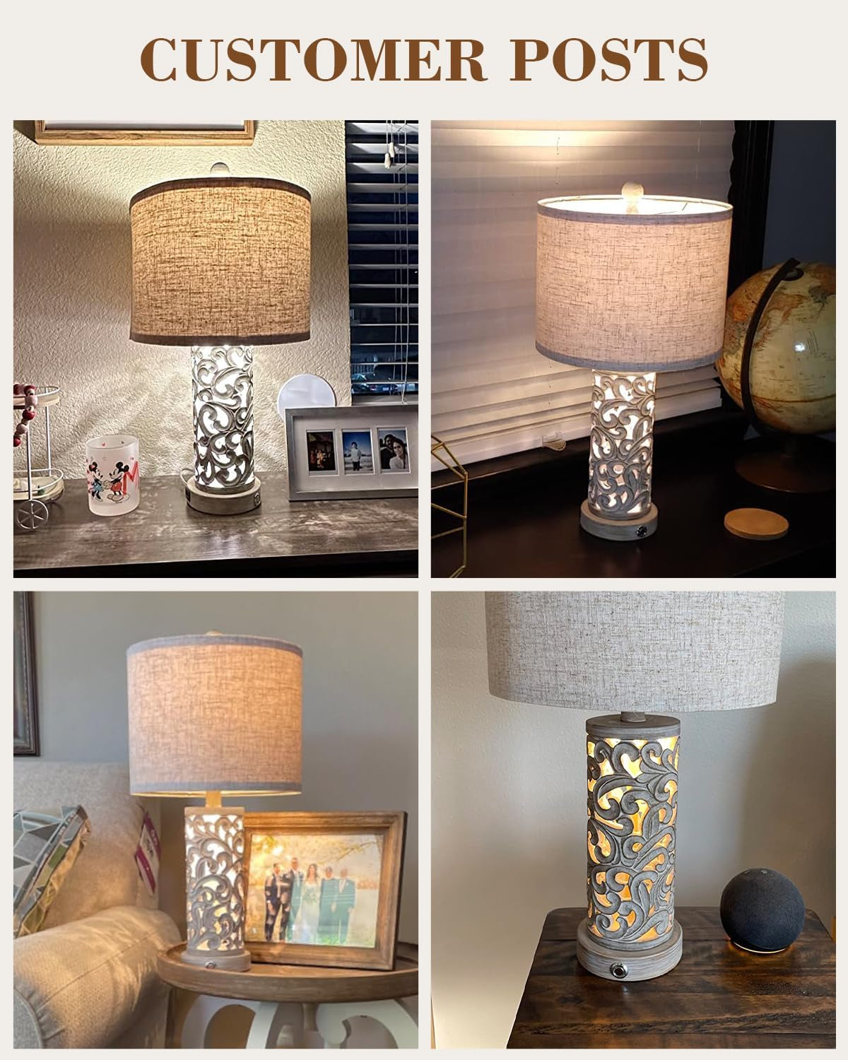 22” 3-Way USB Touch Table Lamp Set of 2