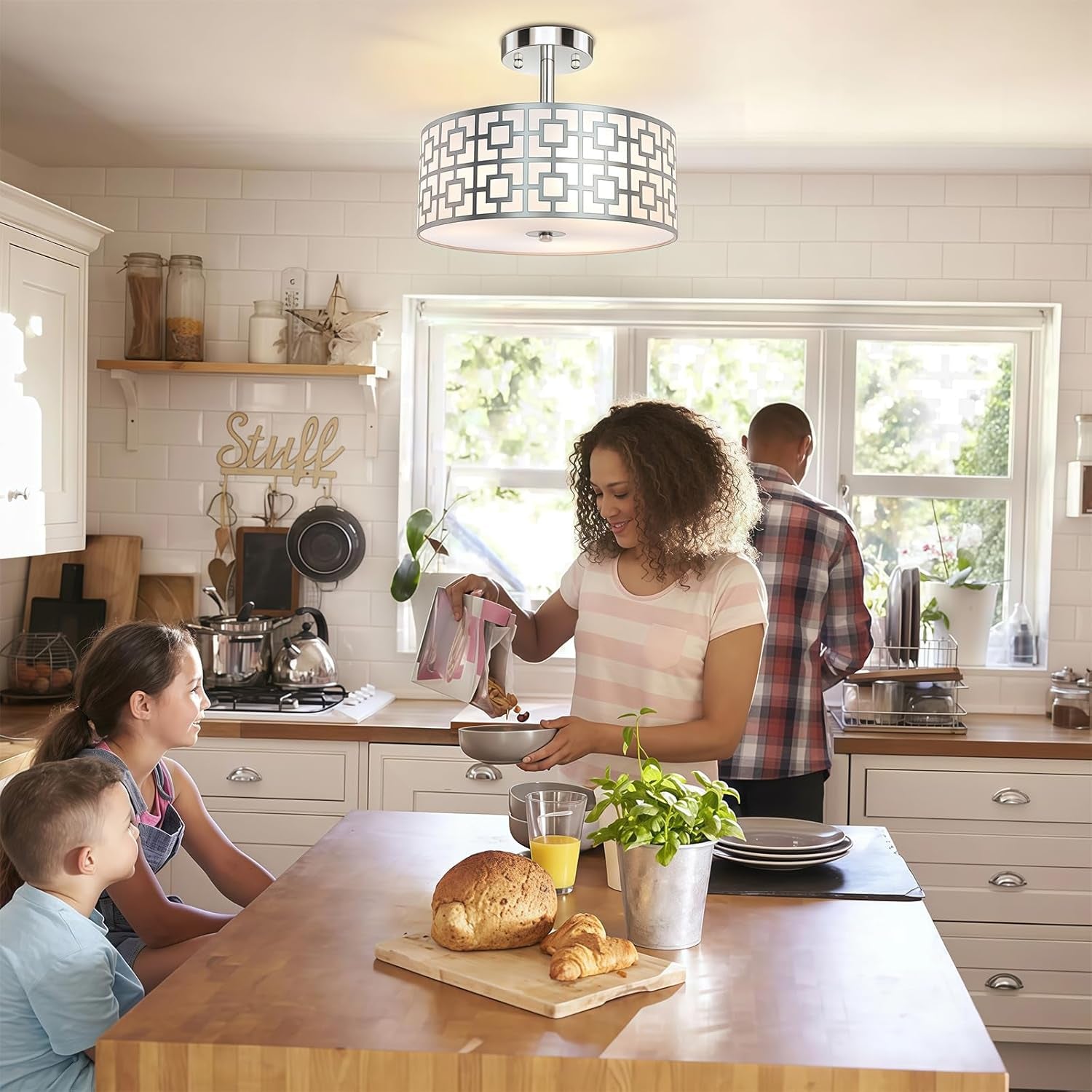 DLLT 3-Light Flush Mount Ceiling Light – Brushed Nickel Finish