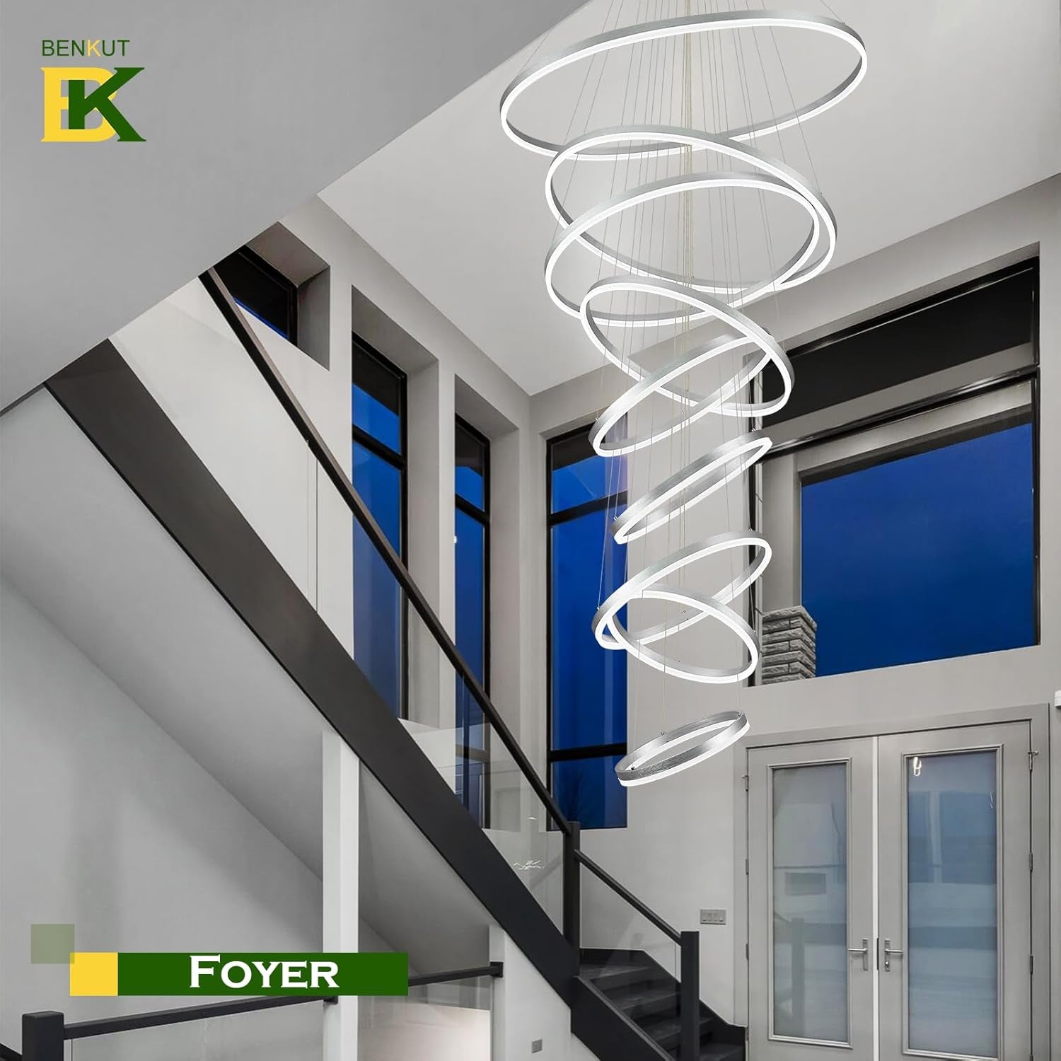 9-Ring Modern LED Dimmable Foyer Chandelier