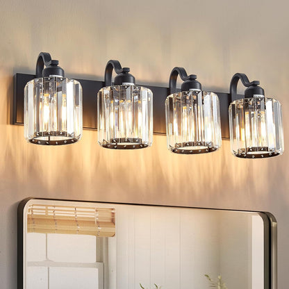 6-Light Brushed Nickel Crystal Bathroom Vanity Light
