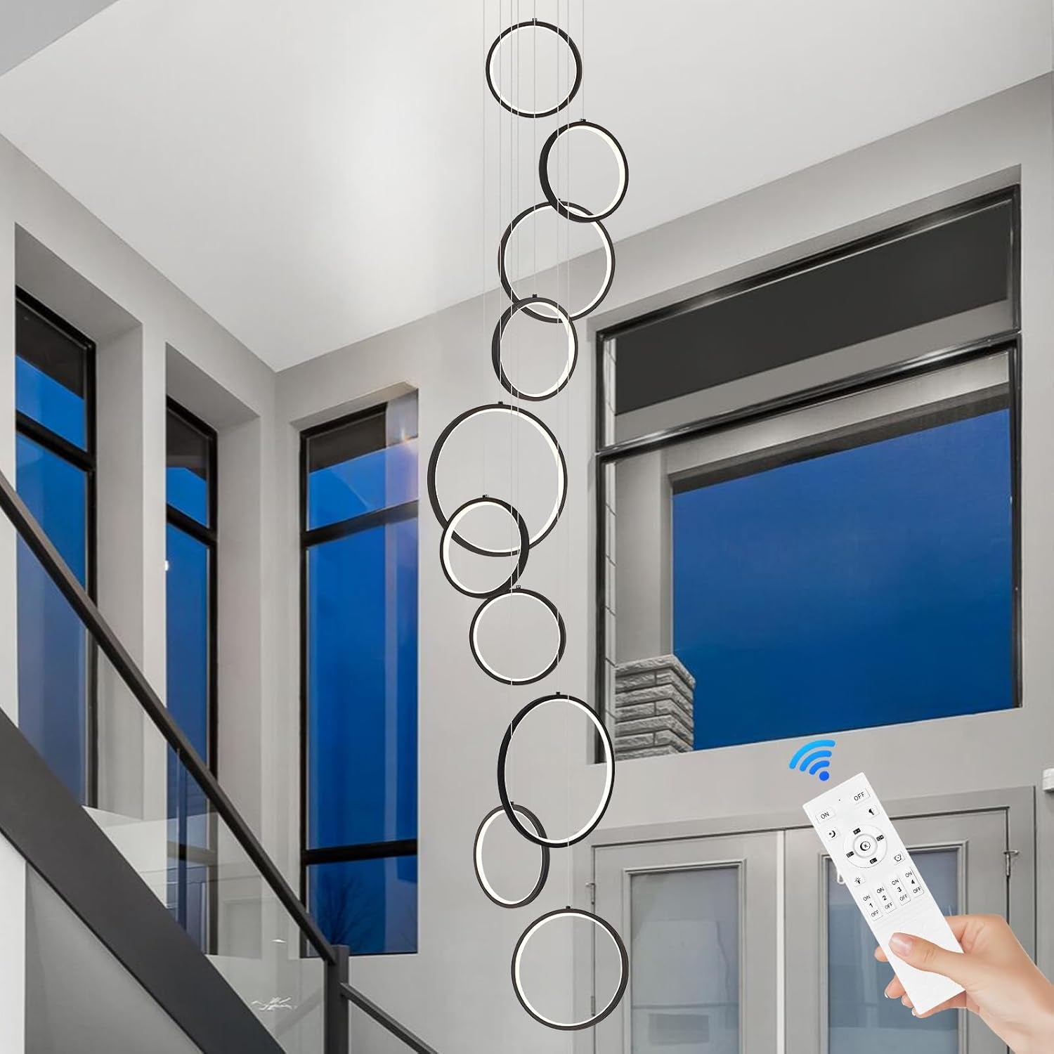20-Ring Modern LED Gold Foyer Chandelier