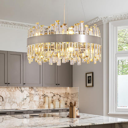 Gold 2-Tier Rectangular Crystal Chandelier 16L