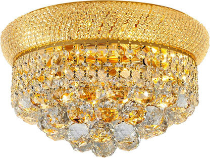 12-Light Crystal Flush Mount Chandelier Ceiling Light Fixture for Living Room Dining Room Bedroom Foyer Entryway Hallway Closet Bathroom (Gold D24)