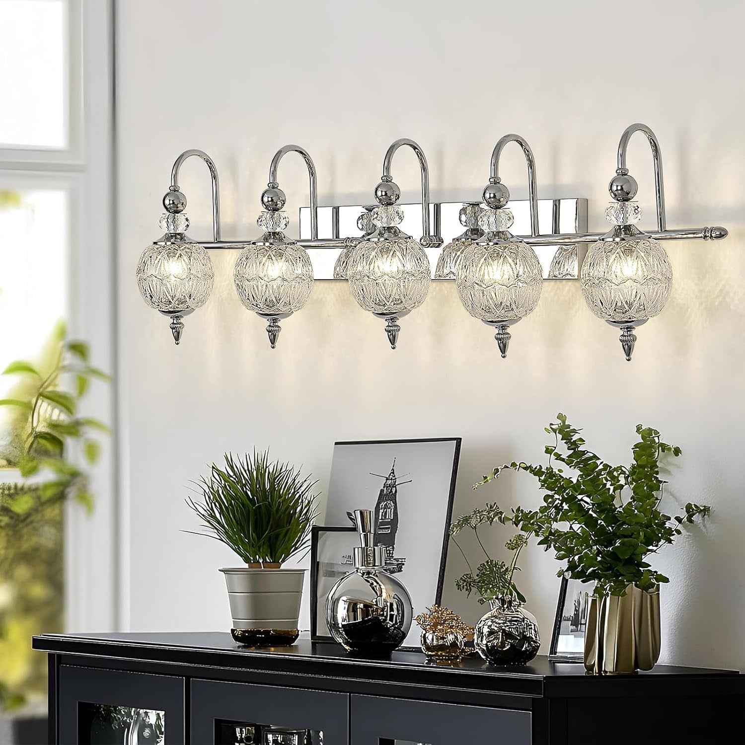 2-Light Gold Vintage Glass Globe Bathroom Vanity Light