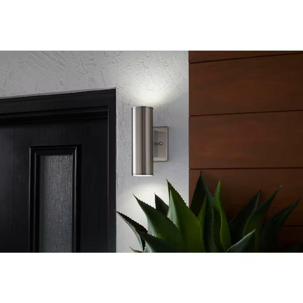 Riga 7.64 In. 2-Light Modern Stainless Steel Dimmable LED Cylinder Outdoor Wall Light Sconce