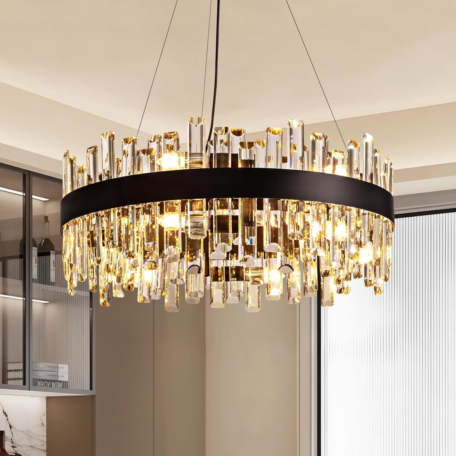 Gold 2-Tier Rectangular Crystal Chandelier 16L