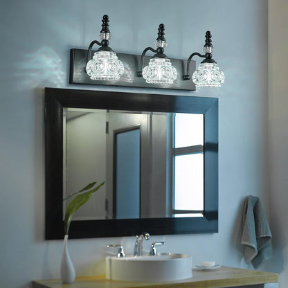 3-Light Black Crystal Bathroom Vanity Light