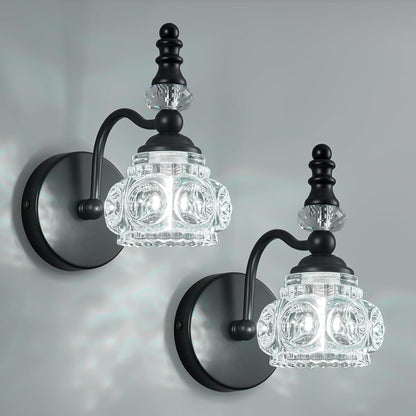 3-Light Black Crystal Bathroom Vanity Light