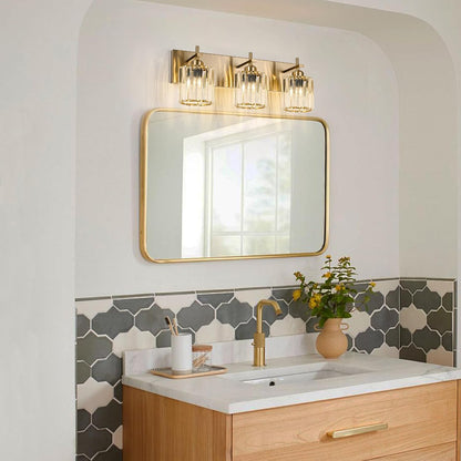 Gold Modern 3-Light Crystal Bathroom Vanity Light