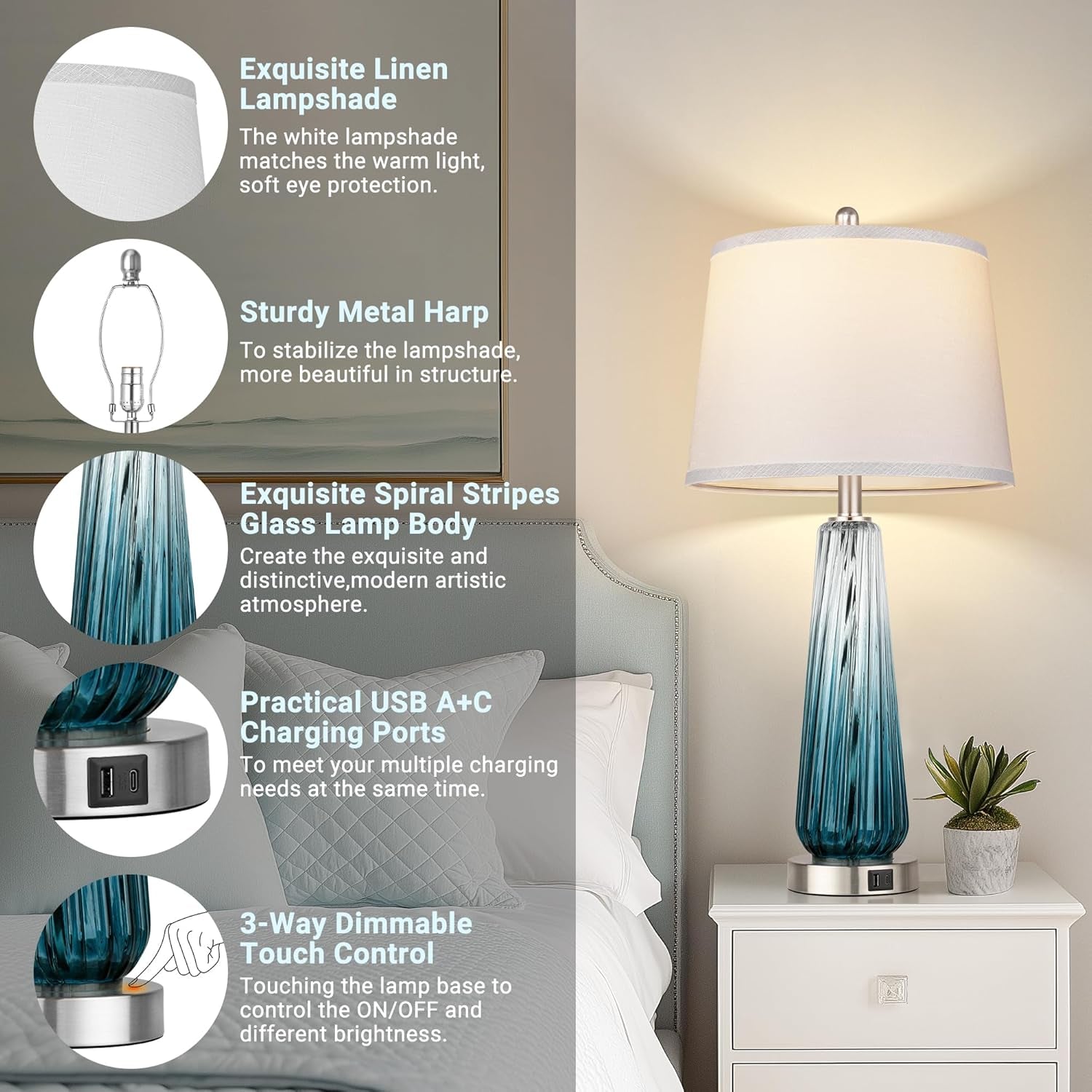 Modern Glass Touch Table Lamps Set of 2