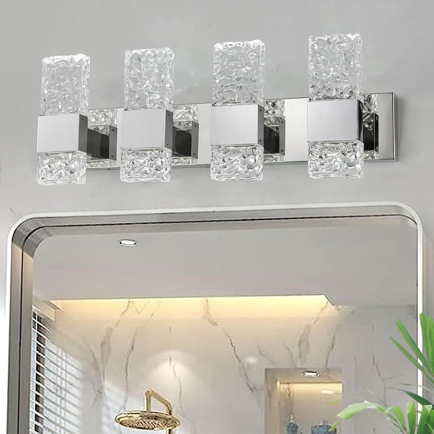 4-Light Brushed Nickel Crystal LED Bathroom Vanity Light