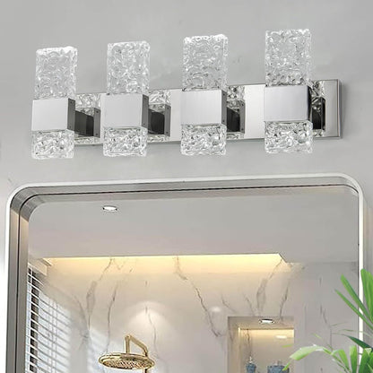4-Light Brushed Nickel Crystal LED Bathroom Vanity Light