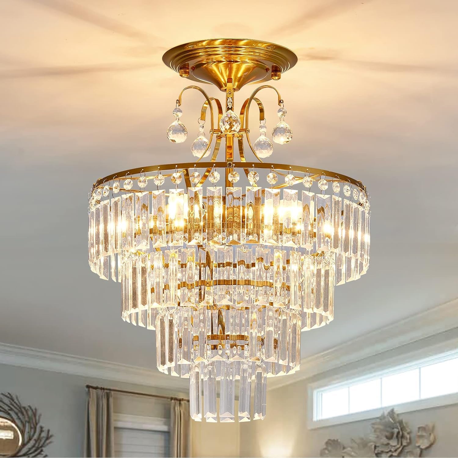5-Light Gold Crystal Chandelier Fixture