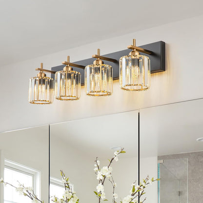 Gold Modern 3-Light Crystal Bathroom Vanity Light