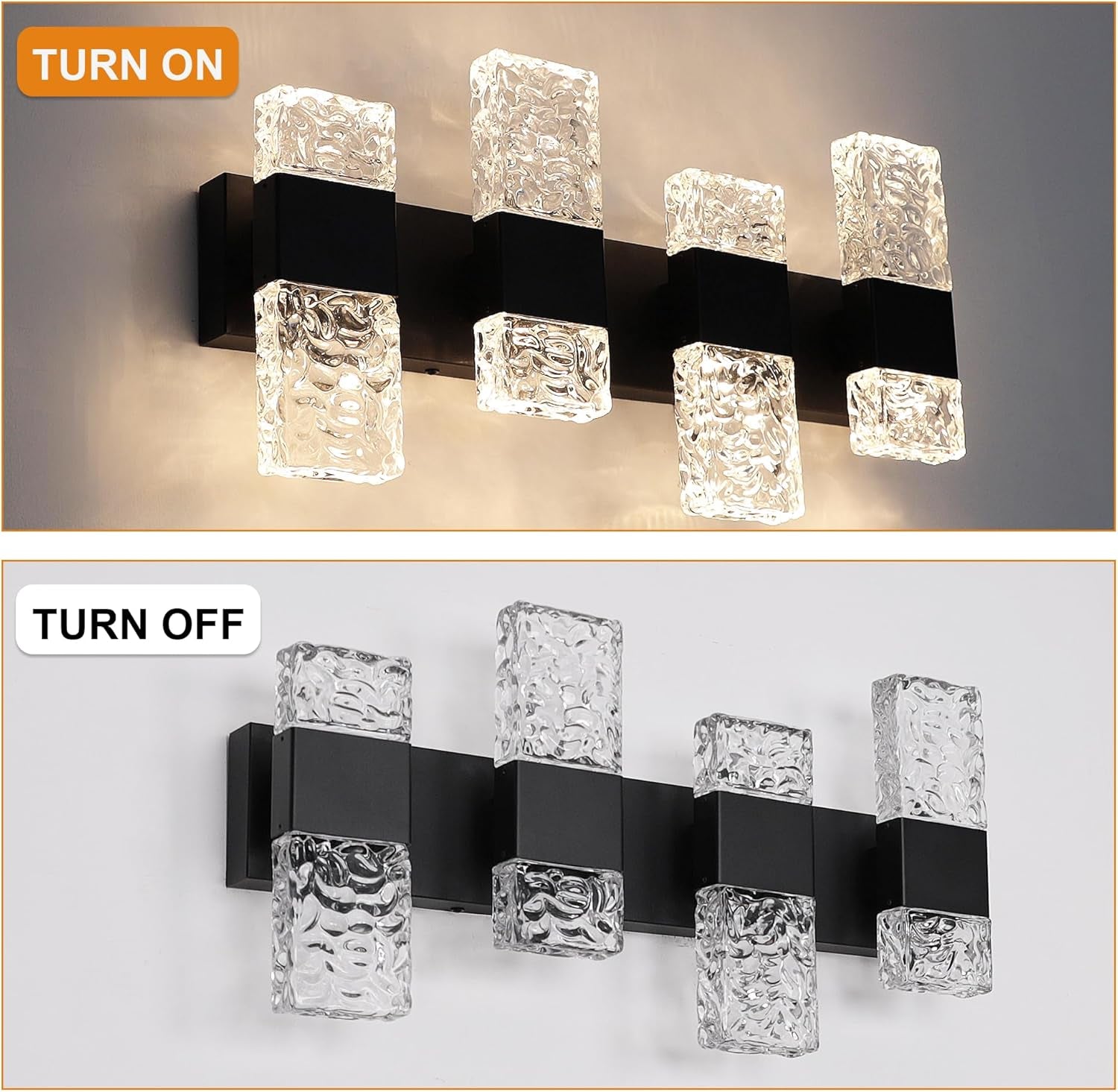 4-Light LED Black Bathroom Vanity Wall Fixture