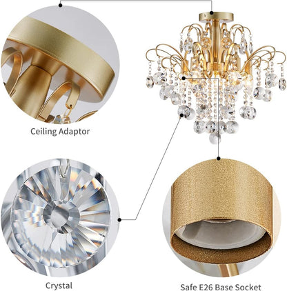 Gold Crystal Flush Mount Chandelier