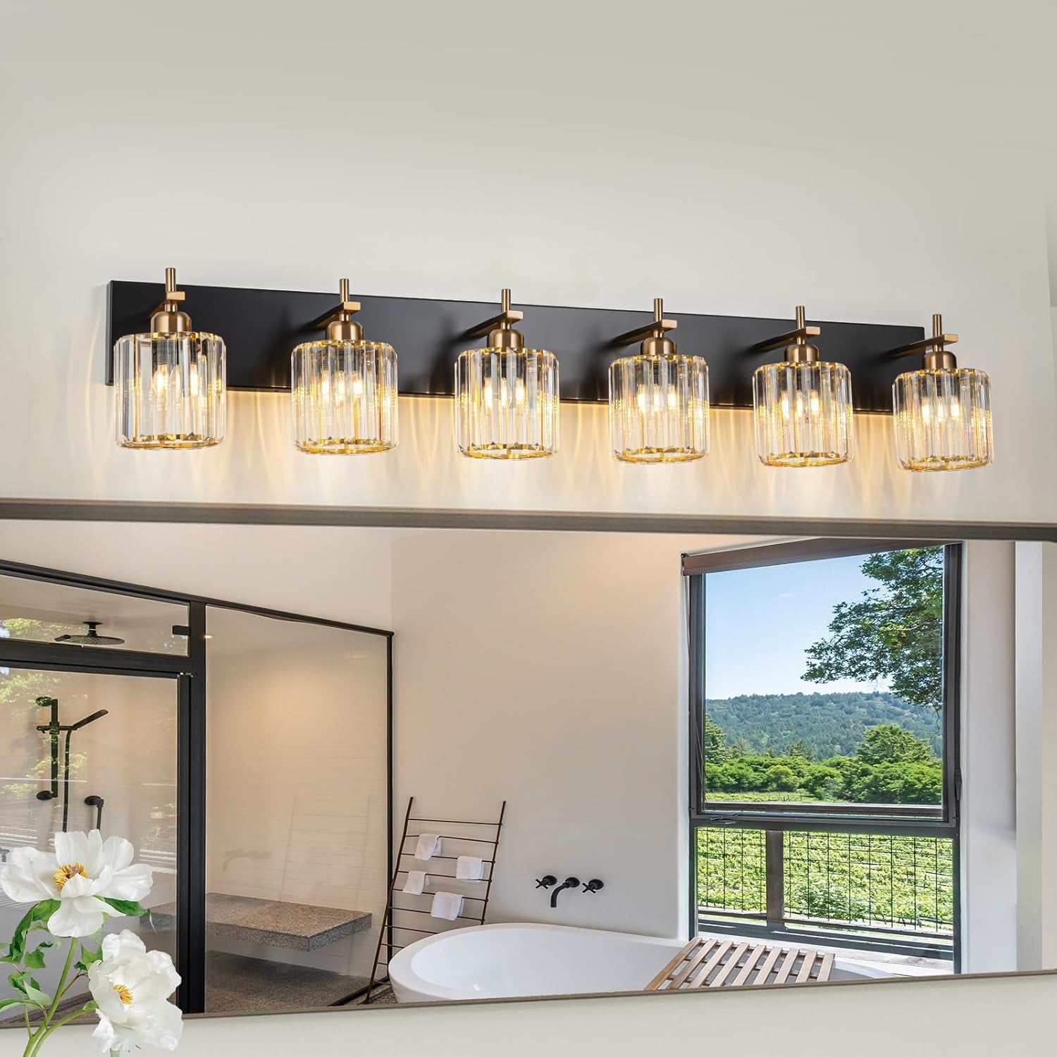 Gold Modern 3-Light Crystal Bathroom Vanity Light