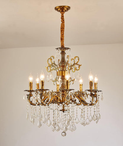 Antique Gold 8-Light Candle Crystal Chandelier