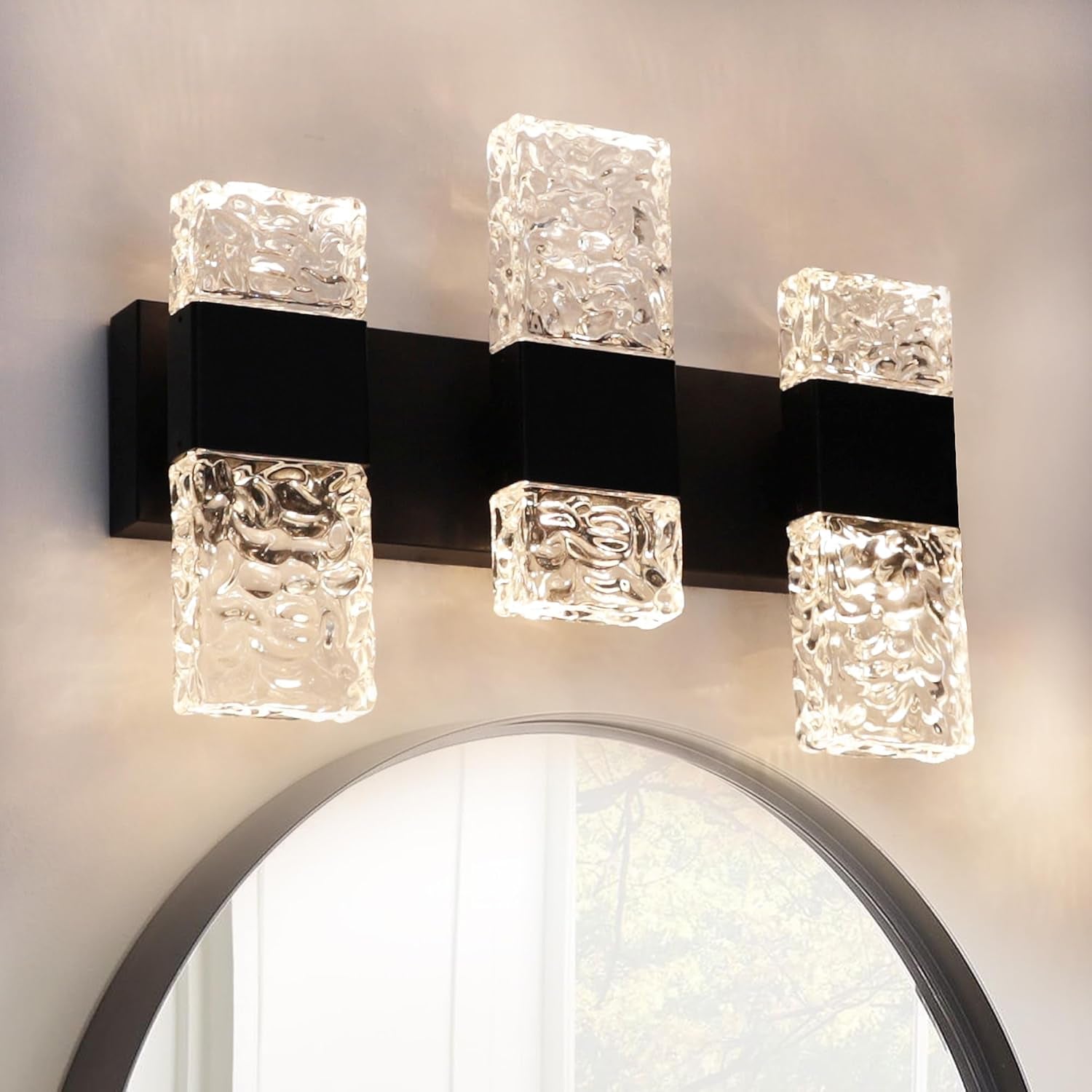 4-Light LED Black Bathroom Vanity Wall Fixture
