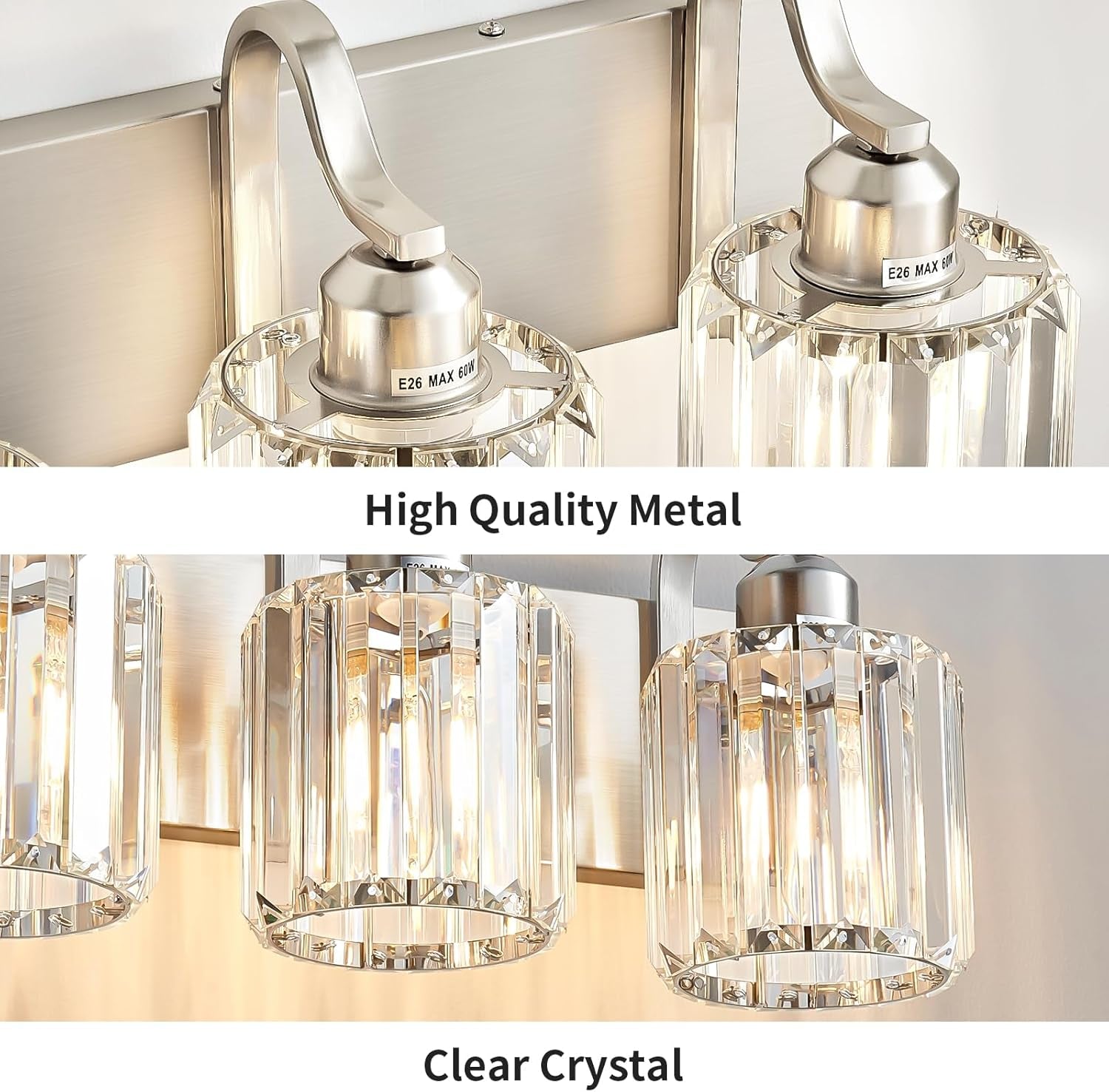 6-Light Brushed Nickel Crystal Bathroom Vanity Light