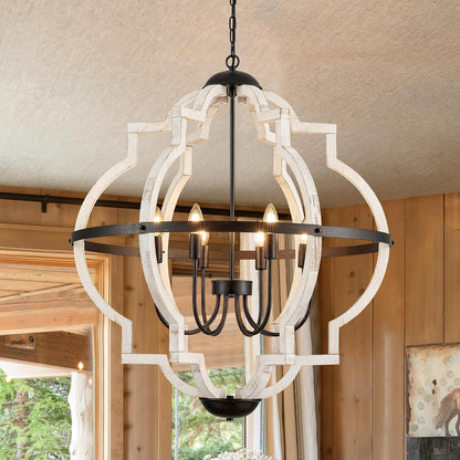 Rustic Farmhouse Globe Wood Chandelier