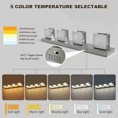 28” 4-Light Brushed Nickel Crystal LED Bathroom Vanity Light