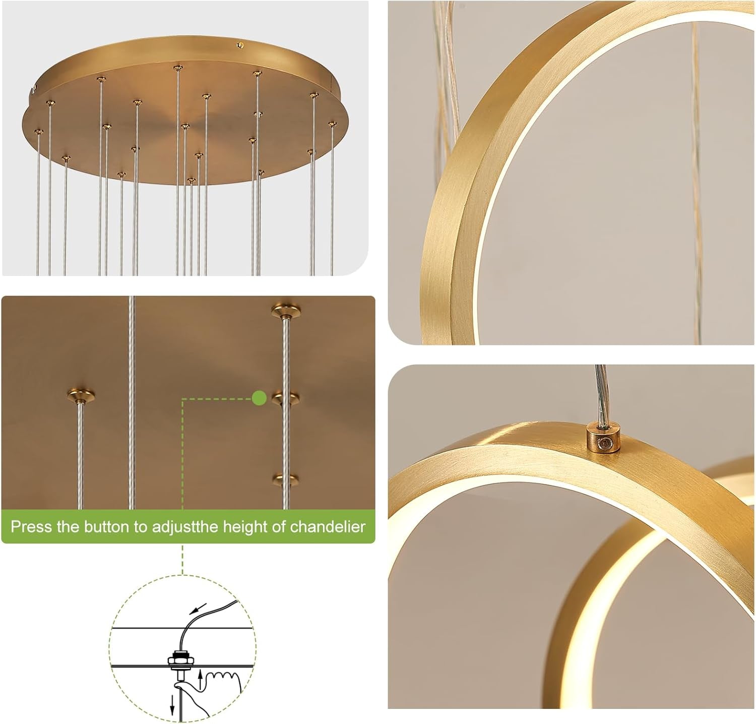 20-Ring Modern LED Gold Foyer Chandelier