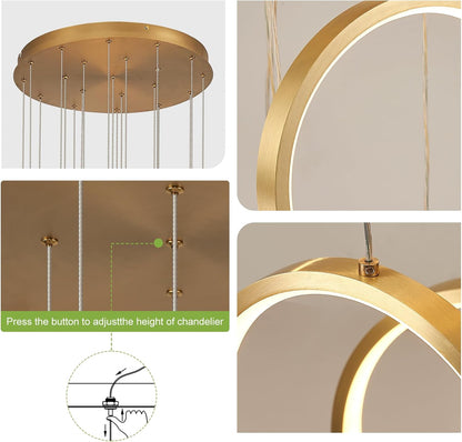20-Ring Modern LED Gold Foyer Chandelier